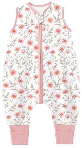 Image of Chilsuessy Toddler Sleep Sack with Feet 2-3 T, 1.0 TOG Cotton Baby Wearable Blanket with Legs, Sleep Bag Walker with 2-Way Zipper, Flower