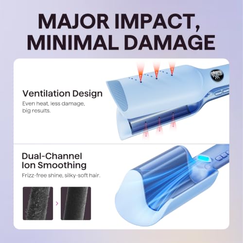 Image of Wavytalk Power Wave Hair Crimper, Ionic Hair Waver for Less Heat Damage | Beach Waves Curling Wand, Ventilation Design for Less Damage, Ionic Reduces Frizz, Dual Voltage Hair Waver (BLUE)