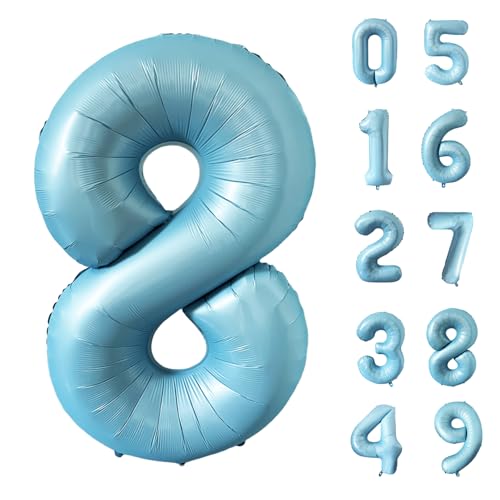 40 Inch Matte Blue 8 Number Balloons Light Blue Number 8 Foil Balloon Mylar Helium Balloon for Birthday Party Decoration Wedding Anniversary Supplies (Number 8)