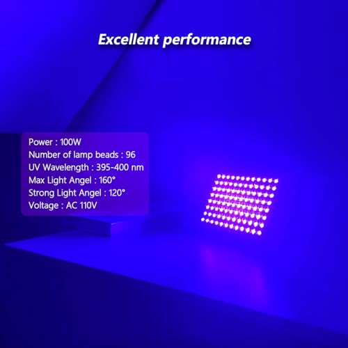 Glostars 100W LED UV Schwarzlicht Strahler, Schwarzlichtlampe, IP66 Wasserdicht, 395-400nm UV Partylicht mit Schalter für Bar, Partyzubehör, Schwarzlicht Deko, Bühnenbeleuchtung (1 Packung）