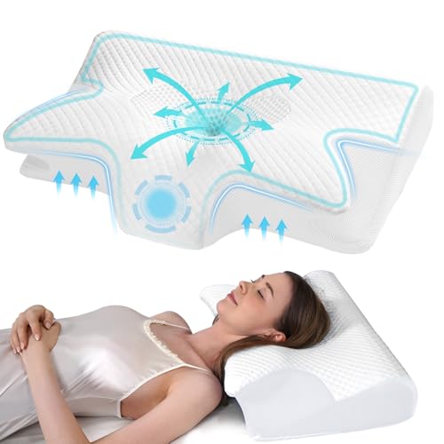 Demelon Cervical Memory Foam Pillow for Neck Pain Orthopedic Neck Pillow for Shoulder Pain Ergonomic Head Neck Support Pillow for Side/Back/Stomach Sleepers with Removable Cover (White)