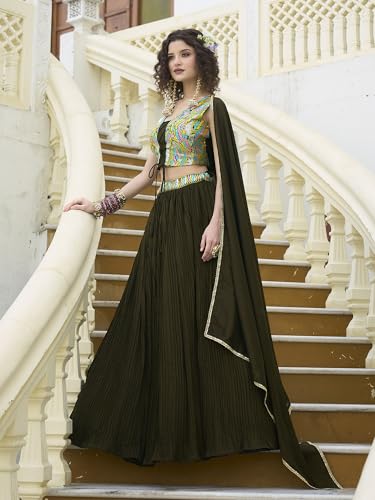 Image of PURVAJA Women's Silk Semi-Stitched Lehenga choli