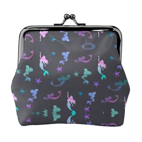 Colored beautiful mermaid print Women's leather kiss lock coin wallet Portable wallet for office and travel