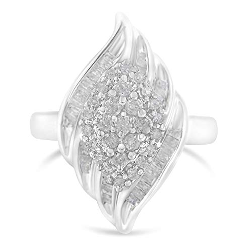 Original Classics .925 Sterling Silver ¾ Cttw Round and Baguette Cut Diamond Stair-Stepped Cluster Waterfall Cocktail Ring (I-J Color, I2-I3 Clarity) - Size 8