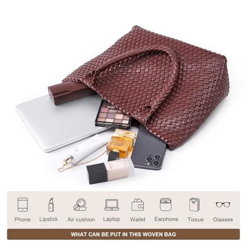 Image of MELOLILA Woven Leather Handbag - Large Tote Bag for Women - Fashion Vegan Leather Tote