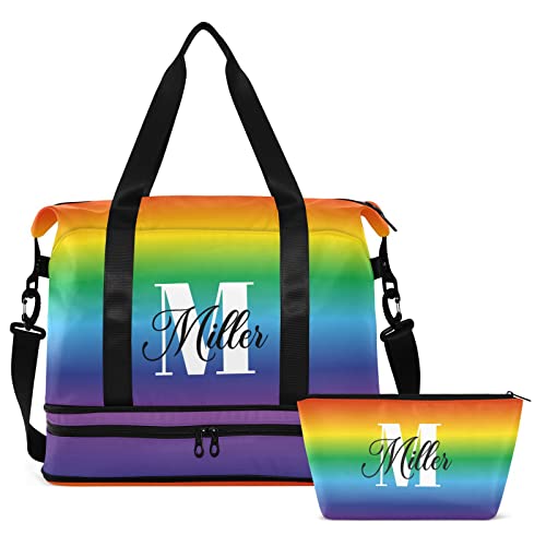 Rainbow Custom Travel Duffel Bag for Women Men Gym Bag with Shoe Compartment Wet Pocket Personalized Carry On Weekender Overnight Bags for Travel Gym Yoga School