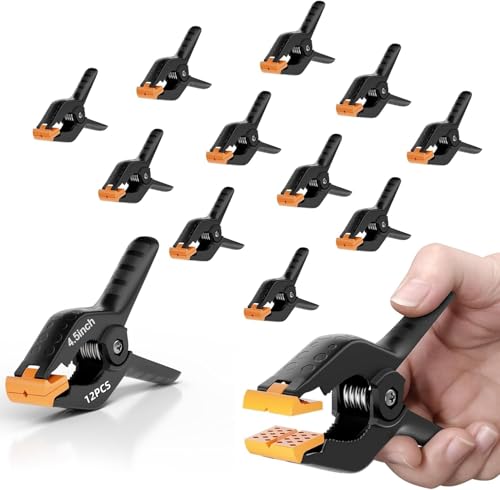 EMART 12 Pack Heavy Duty Spring Clamps 4.5 Inch Plastic Large Professional Backdrop Clips Clamps for Backdrop Stand, Pool Cover, Photography Studio, Balloon arch, Woodworking, Crafts, Tarp, Photoshoot