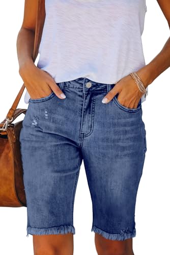 Necooer Damen Basic Denim Shorts Casual Sommer hohe Taille Mode Stretch fünf Denim Hot Pants(S 10-Blue)