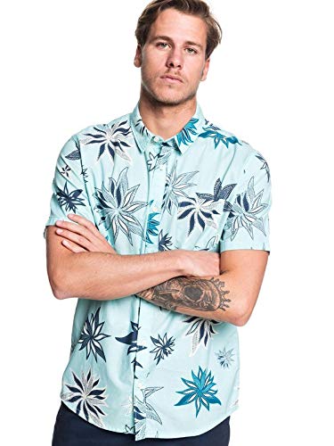 Quiksilver Men's Short Sleeve Woven TOP, Pastel Turquoise South Nights, S