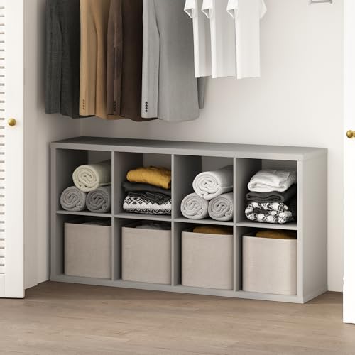 Image of Furinno Cubic Open Back Multipurpose Clothing & Closet Storage Organizer Shelf, 8-Cube, Light Grey