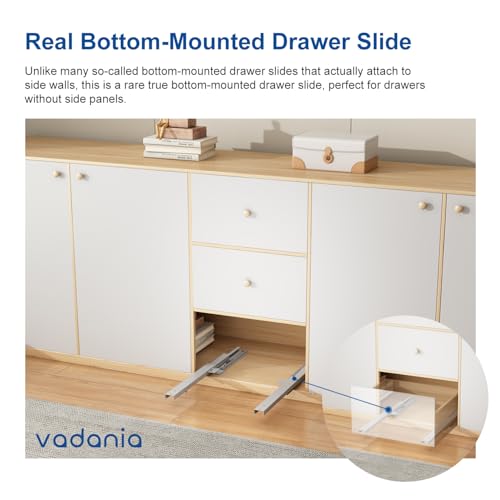 VADANIA Unterflurführung Bodenmontage, Soft Close, 40 kg Tragkraft, 3-facher Vollauszug, 450mm unsichtbare Schubladenführungen, 1 Paar