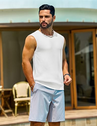 Cotrasen Mens Casual Tank Tops Ribbed Knit Sleeveless Shirt Lightweight Tee Summer Muscle T-Shirts White 2XL — view 2