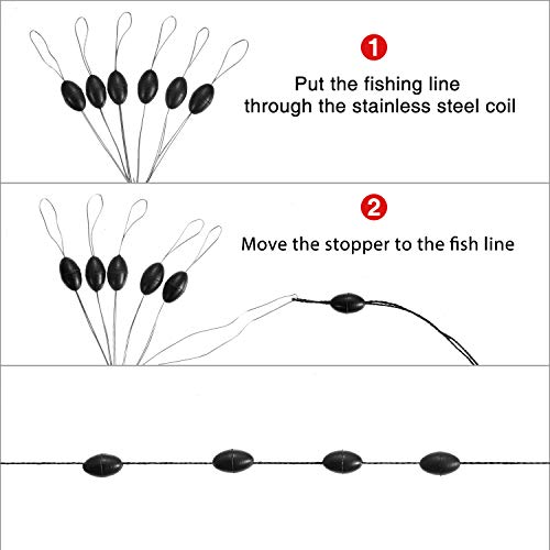 Outus 1200 Pieces Fishing Rubber Bobber Beads Stopper 6 In 1 Black Float Sinker Stops (Small, Oval Shape) #TOP2