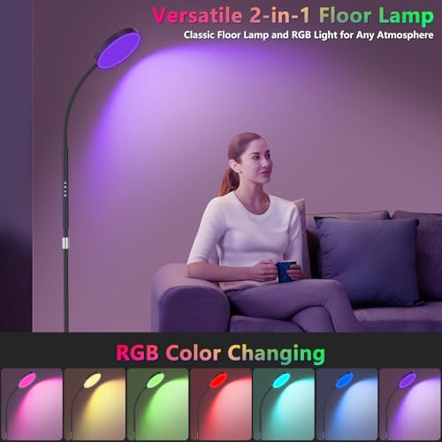 Image of PACOVY Floor Lamp, Adjustable Height Floor Lamps for Living Room Bedroom, 120 LED Super Bright Standing Lamp Remote Control Dimmable Gooseneck Tall Stand Reading Lamp for Office Craft, Black-RGB