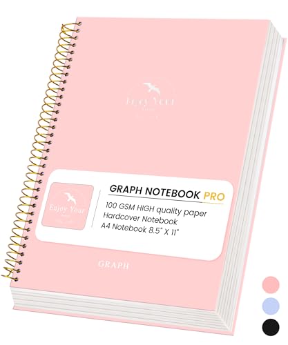 FLYING EAGLE 8.5 x 11 Large Graph Notebook Journal Spiral Graph Grid Notebook 210 Pages Hardcover Notebook Engineering Paper Notebook Graphing Notebook for Men Women, Pink