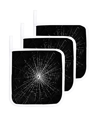 Oven Hot Pads Pot Holder Set For Kitchen Hot Pads Heat-Insulation Potholders Broken Glass Texture On Black Background Pot Holders For Cooking Baking Grilling 3 Pcs #TOP13