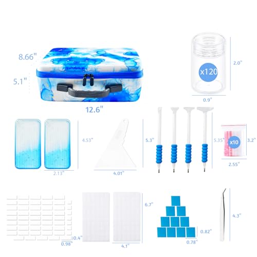 Image of 120 Slots Diamond Art Storage Box | Blue Bead Organizer Case with Drill Tools, Portable Craft Box, For 5D DIY Art Kits