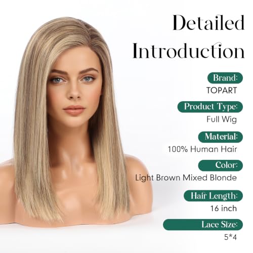 Image of 5x5 Lace Front Wigs for women,Human Hair Blonde Straight Glueless with Free Part & Pre Plucked Natural Hairline 16 Inch（Light Brown Mixed Blonde）