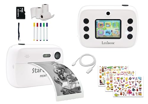 Lexibook, StarCAM Print, Camera with Instant Printer, Photo and Video Function, 32GB SD Card and Photo Personalization kit, White, DJ150