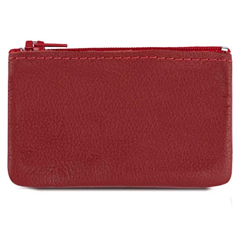Image of Genuine Leather Small Zipper Pouch Coin Purse for Women Change Holder for Men Size 4 x2.5 Made in U.S.A