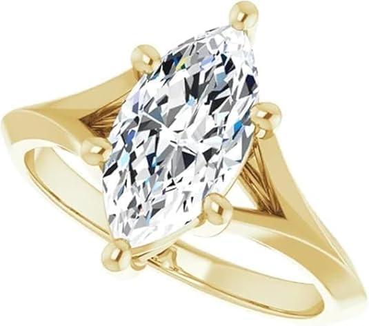4Ct Marquise Cut Lab Created Diamond Solitaire Engagement Ring for Women, 14K Yellow Gold Finish