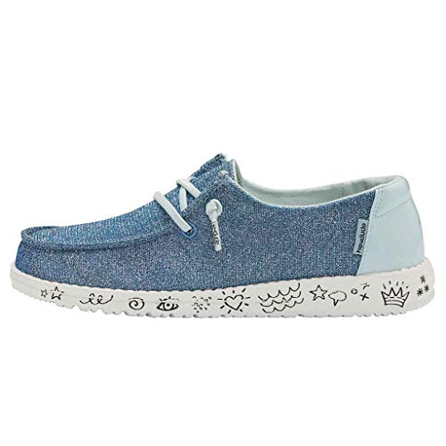 Image of HEYDUDE Girl's Wendy Youth Disco Azur Size 1 | Women's Shoes | Women's Lace Up Loafers | Comfortable & Light-Weight
