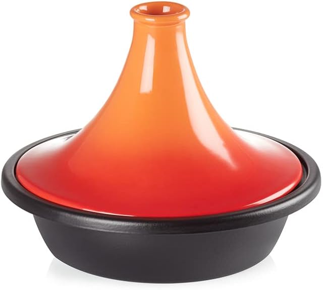 Le Creuset Żeliwny tagine, okrągły, Ø 31 cm, nadaje się do wszystkich rodzajów kuchenek, indukcyjnych i piekarników, 4,02 kg, czerwony piecyk
