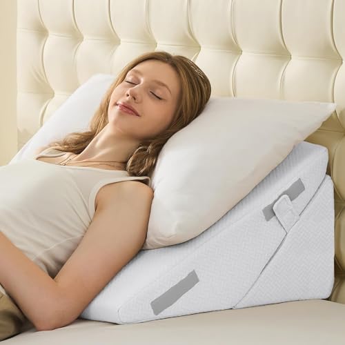 Image of Sasttie Wedge Pillow for After Surgery, Adjustable Bed Wedge Pillow Headboard for Acid Reflux, Sleeping, Neck & Back Support, with Removable Cover, White