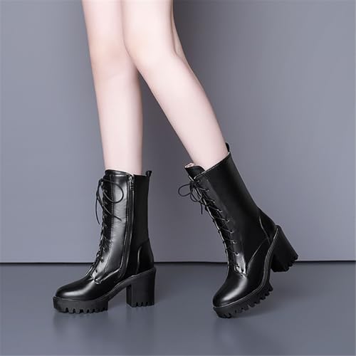 Image of FOREADA Goth Platform Heel Combat Boots Women Pearl Lace Victorian Booties