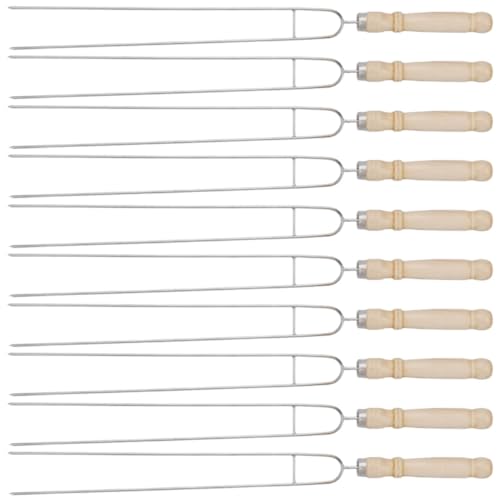 OSALADI Set 10 Spiedini da Barbecue in Acciaio Inossidabile Manico in Legno, Spiedi Professionali Riutilizzabili a U per Griglia, Bastoncini da Arrosto Resistenti e Facili da Pulire