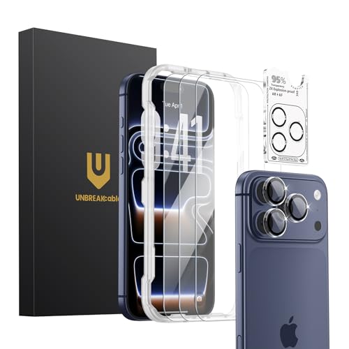 UNBREAKcable iPhone 17 Pro Max Screen Protector 3-Pack with Camera Protection | 9H Hardness | HD Clarity | Anti-Fingerprint | Case Friendly | 6.9 Inch | 3 Tempered Glass + 3 Camera Lens Protectors