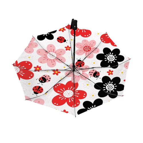 Parapluie de voyage automatique rouge et noir à pliage inversé résistant au vent pour femme
