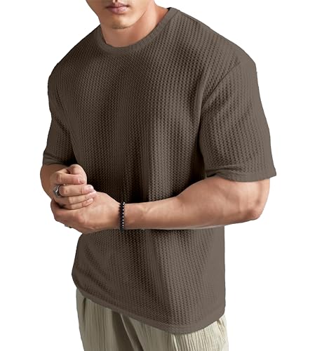 Image of SHODOX Men Oversized T Shirt Solid Dotted Design | Round Neck Loose Fit Drop Shoulder Casual T-Shirt for Men