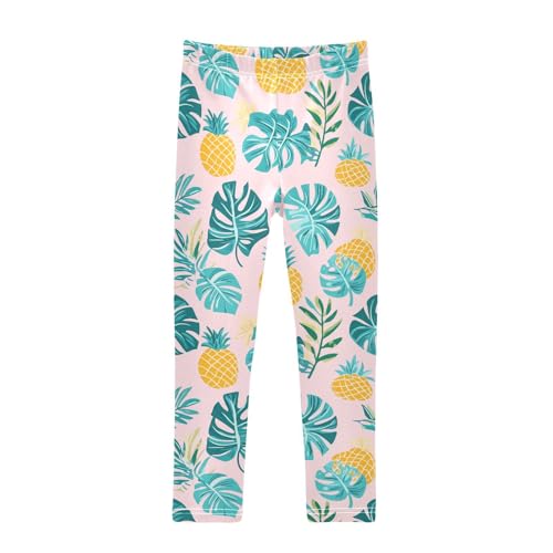 Wusikd Tropical Leaves Girls' Leggings Toddler Doodles Pineapples Pink Kids Yoga Pants Dance Active Tights 4T