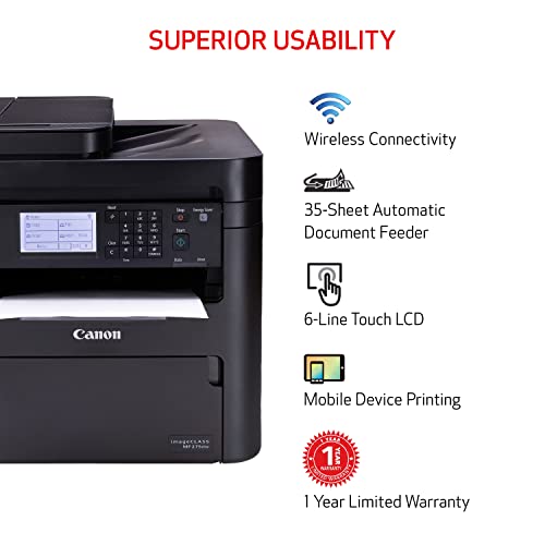 Image of Canon imageCLASS MF275dw - Monochrome, Duplex Wireless Laser Printer, All-In-One With Scanner, Copier, Fax, Mobile Ready, 30 PPM, Black