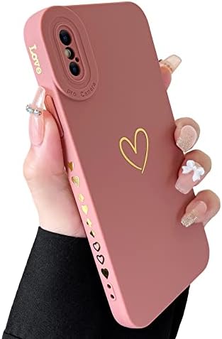SmoBea Compatible with iphone 14 Case, Cute Gold Heart Pattern Phone Case for Women Girls With Side Small Love Pattern Silicone Protective Shockproof Phone CasePink