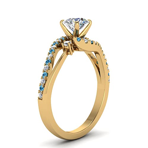 Image of Choose Your Gemstone Swirl 3 Stone Diamond CZ Engagement Ring Yellow Gold Plated Round Shape Side Stone Engagement Rings for Women, Girls and Ladies US Size 4 to 12