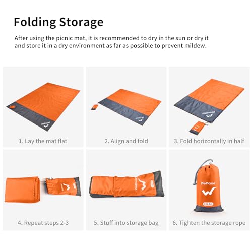 wellhouse Sandproof Beach Blanket,Camping Mat Waterproof Picnic Blankets with Floating Waterproof Phone Pouch Washable Rug for Travel Hiking Music Grass BBQ (Orange) - image 4