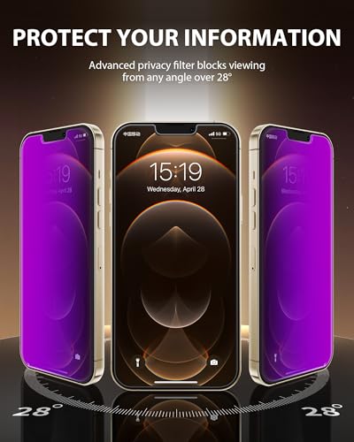 Image of PDDKISS Compatible for iPhone 12 /iPhone 12 Pro Privacy Screen Protector 6.1 Inch, Purple Gradient Colorful Anti Spy Anti Blue Light HD Screen Protector Tempered Glass Easy Installation