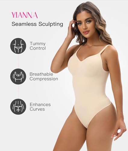 Image of YIANNA Shapewear for Women Tummy Control Seamless Bodysuit Waist Shaping Body Shaper Thong or Brief