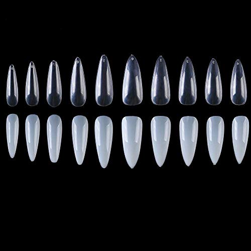 Long Stiletto False Nail Tips, Feugole 1000Pcs Clear/Natural Full Cover Acrylic Fake Nails Artificial Press on Nails for Women, Suitable for Nail Salon at Home