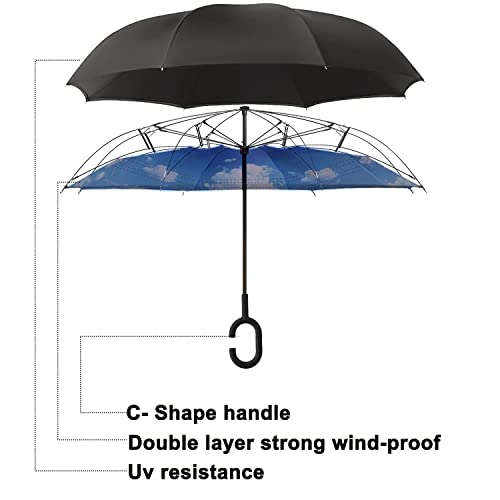 Image of MRTLLOA Double Layer Inverted Umbrella with C-Shaped Handle, Anti-UV Waterproof Windproof Straight Umbrella for Car Rain Outdoor Use