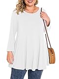 BELAROI Plus Size Tops for Women 3/4 Sleeve Comfy Tunic for Leggings Loose Casual T-Shirt(3X, White)