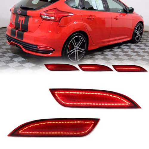 Image of for 2015 2016 2017 2018 Ford Focus Hatchback LED Rear Fog Bumper Reflector Brake Tail Sequential Turn Signal Lights Red Lens FO1185110, FO1184110