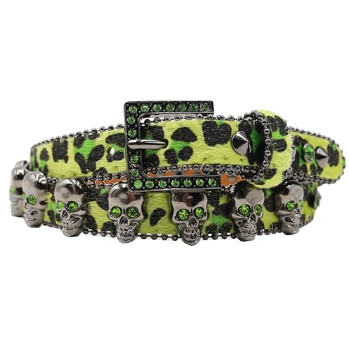 Ceinture cloutée crâne en strass et boucle cristal pour jeans