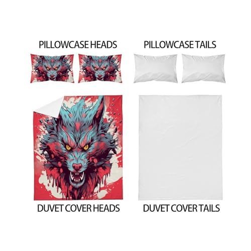 Housse de couette 3D loup 3 pièces douce lit king 220x240cm avec taies d'oreiller - 4