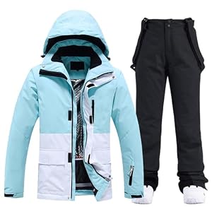 ALSOGO Damen Skijacke & Skihose Set Skianzug 2 teilig Schneeanzug Wasserdicht Warm Winterjacke mit Abnehmbare Kapuzen zum Skifahren Snowboarden Schneejacke Schneehose TY133BluW Schwarz M