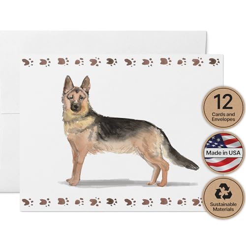 Image of Twigs Paper German Shepherd Thank You Cards, 12 Dog Stationery Note Cards
