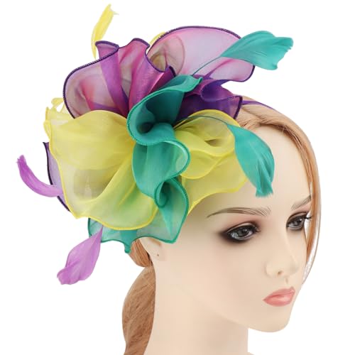 Image of DRESHOW Fascinators Hat Tea Party Headwear Ribbons Feathers on a Headband and a Clip for Women