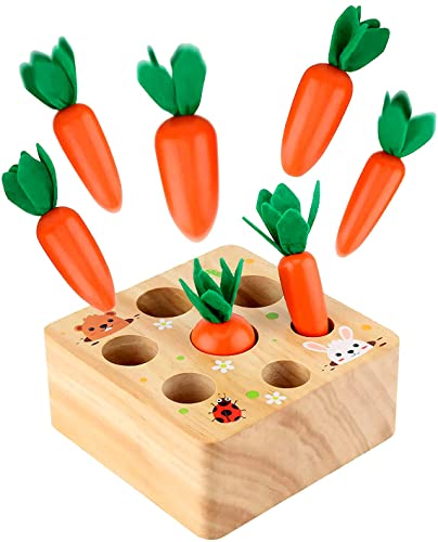 Image of RECHIATO Montessori Toys for 1 Year Old, Carrot Shape Size Sorting Game, Wooden Easter Baby Toys for Babies 6-12 Months Fine Motor Skills Development Age 1-5, Easter Party Favors for Kids